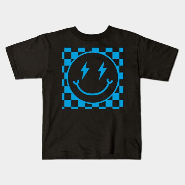 Another Cyan Electric Smiley Face Kids T-Shirt by Taylor Thompson Art